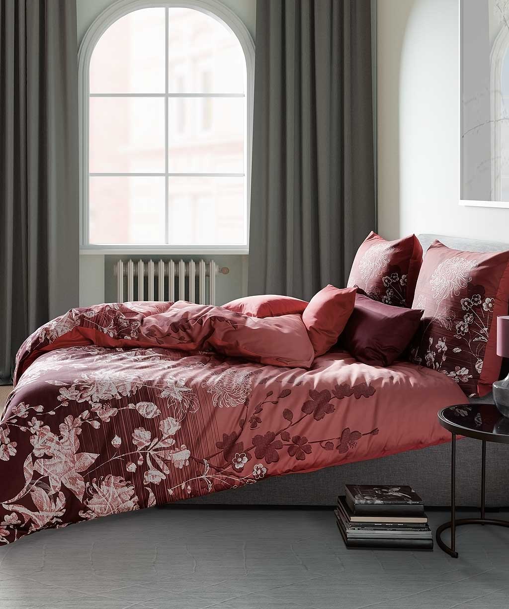 Moderne Mako Satin Blumenbettwäsche mit Wende - Digitaldruck